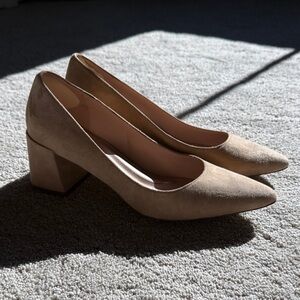 Cole Haan Pointed Block Heel Pumps in Beige